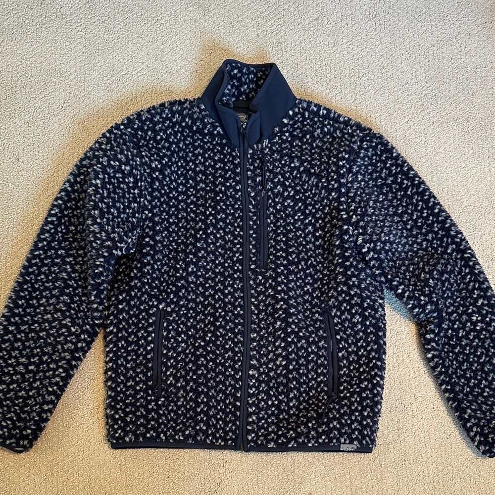 J. Crew Men's Nordic Zip Up Fleece Navy and White Patterned